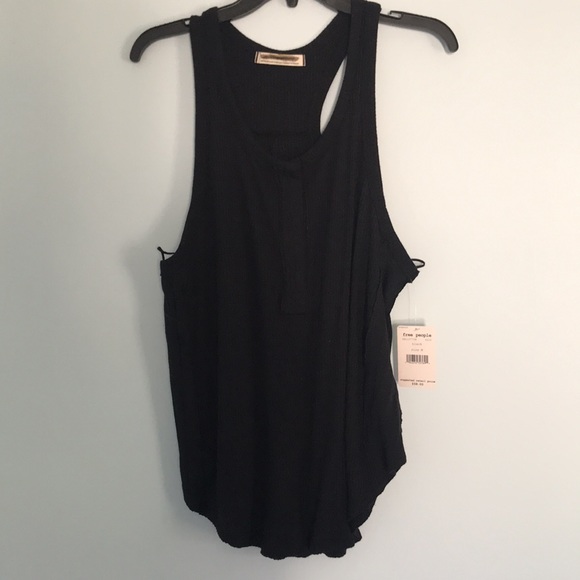 NWT Free People black ribbed racer back tank, size medium - Picture 3 of 11